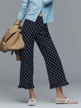 The Colette Ruffle-Hem Crop Wide-Leg Pants by Maeve Blue Dot Size 25